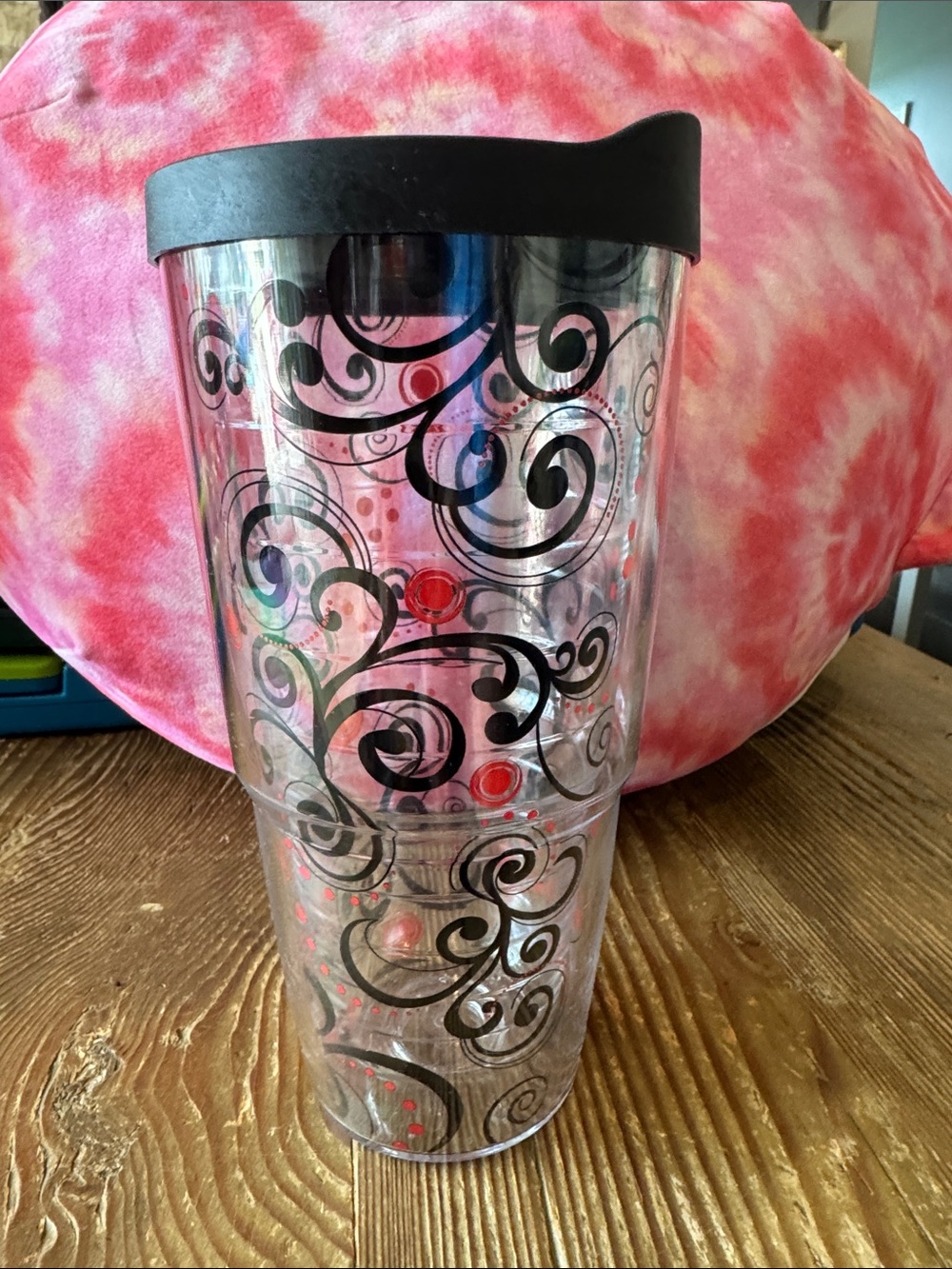 tervis Clear Tumbler with Black Swirls and Red Dots